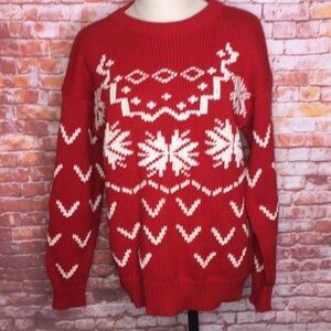 Vintage Evian's Y2K Red and White Crewneck Fair Isle Sweater